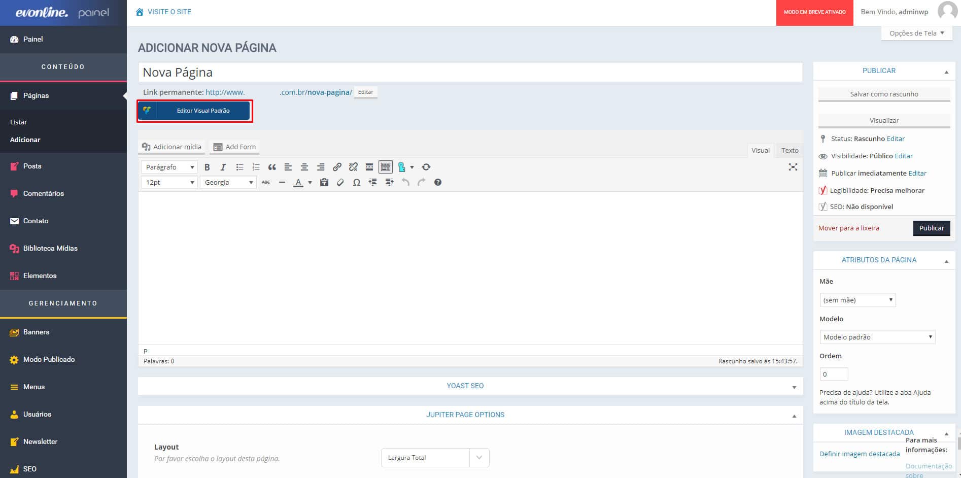 Como criar e montar uma página interna em sites WordPress - Evonline