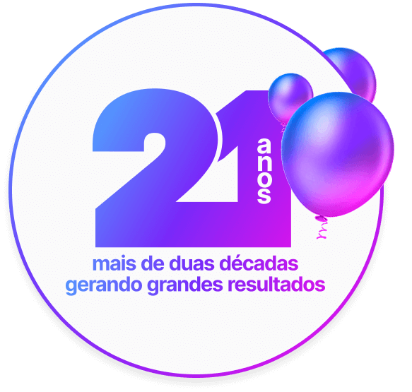 ilustração com tema de aniversário sobre atuação de mais de 21 anos gerando resultados para empresas
