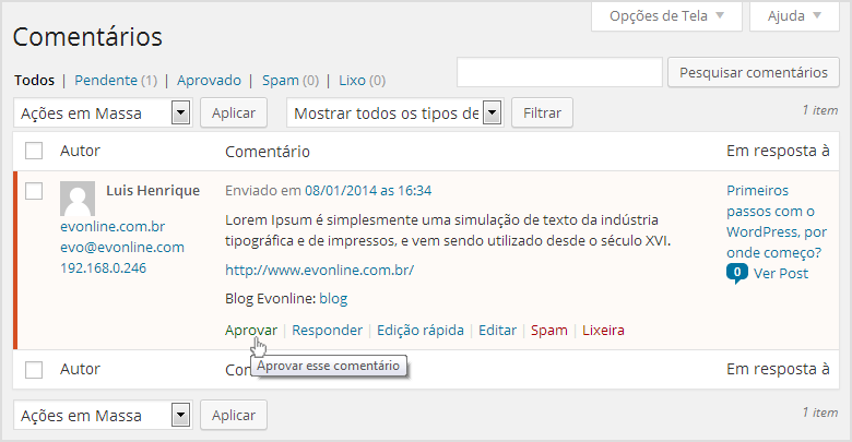 Gerenciar comentários no wordpress