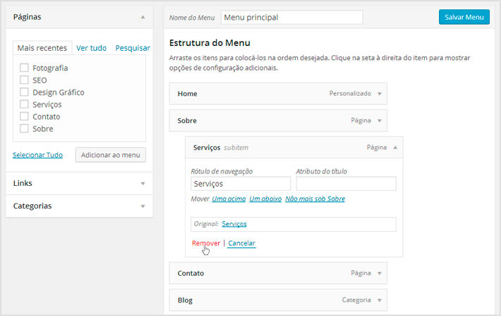 Menus no WordPress