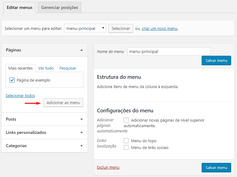 Menus no WordPress