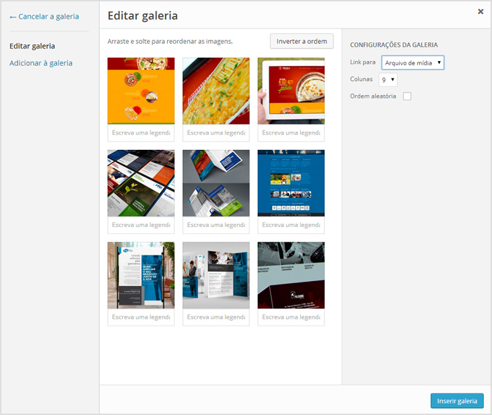 Editando galeria de imagens no WordPress