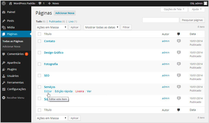 Editar páginas no WordPress